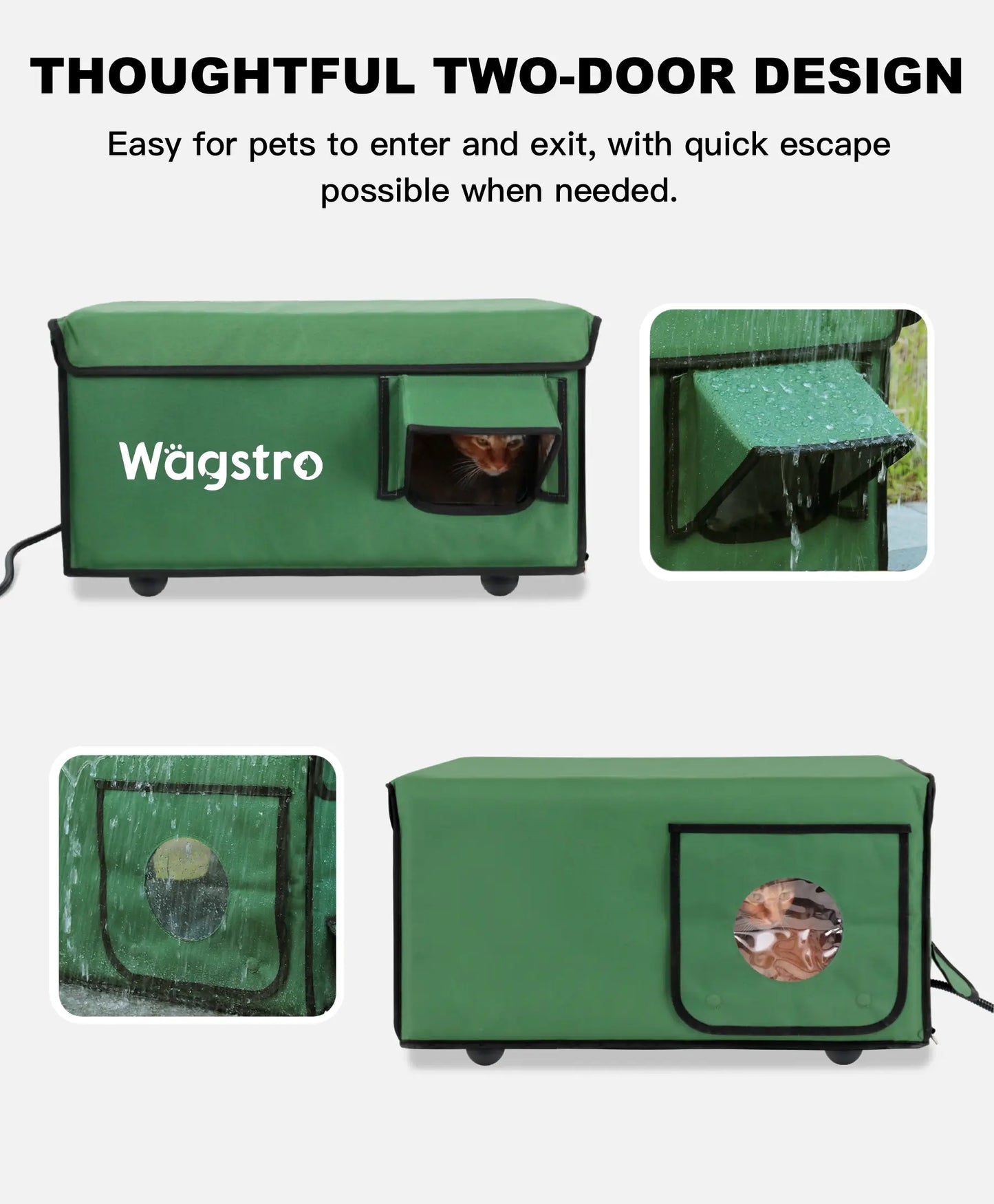 AllGuard™ Heated Outdoor Cat Shelter – Green | Compact Base