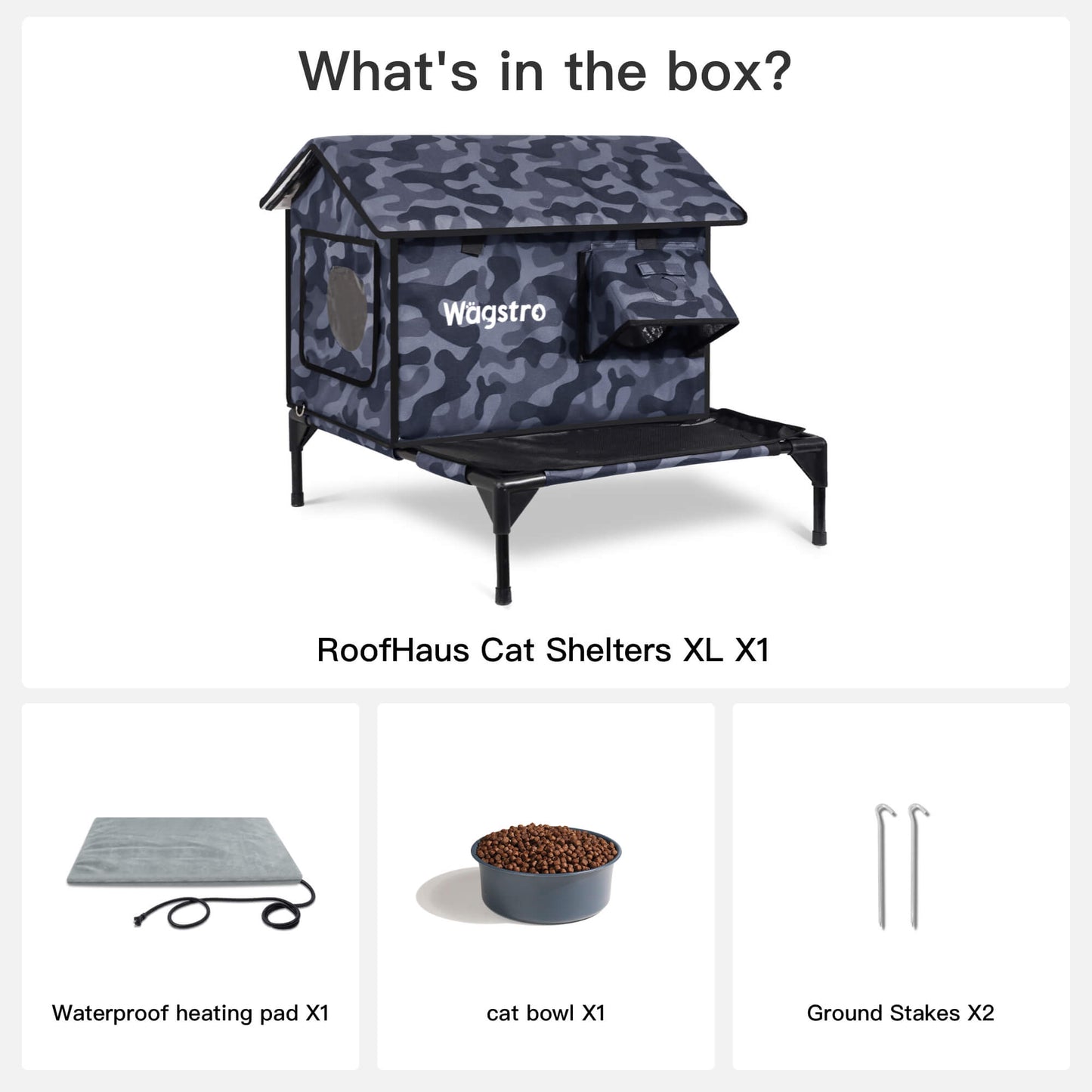 RoofHaus XL Outdoor Heated Cat House with Porch — Night Camo