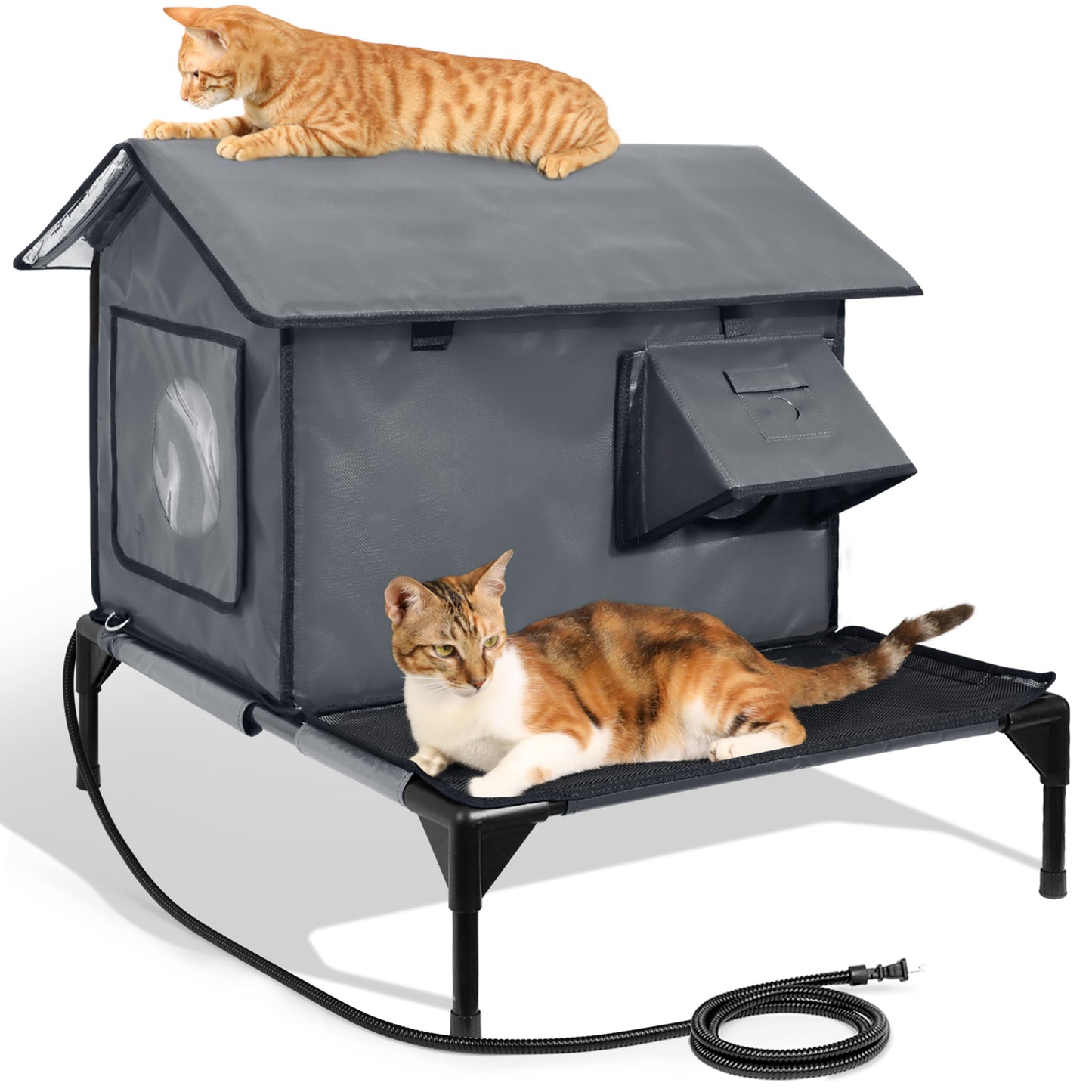 RoofHaus XL Outdoor Heated Cat House with Porch – Final Sale