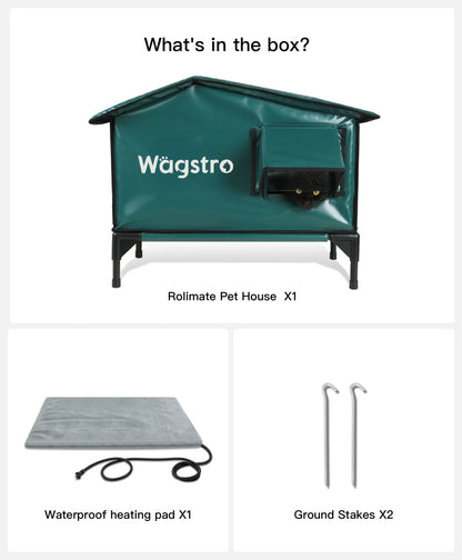 RoofHaus™ Heated Outdoor Cat Shelter – Dark Green | Small