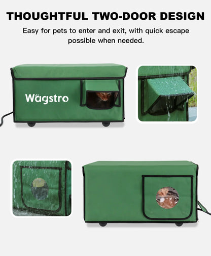 AllGuard™ Heated Outdoor Cat Shelter – Green | Compact Base