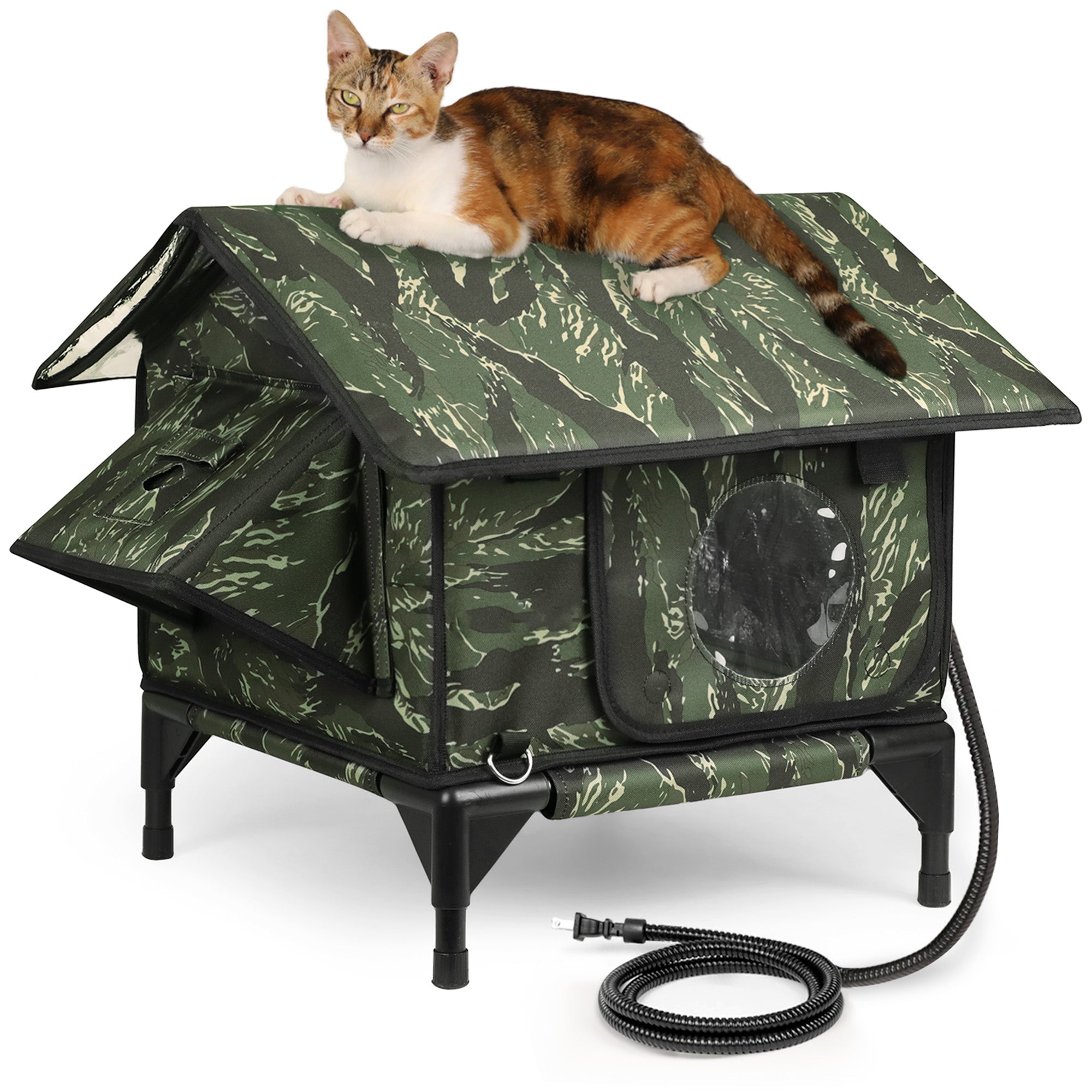 RoofHaus Outdoor Heated Cat House — olive green | Wagstro