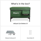 In the box—cat house, waterproof heating pad, ground stakes