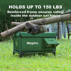Reinforced frame holds 150 lbs—forest green outdoor cat house