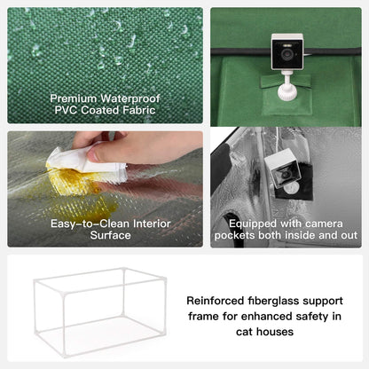 Ground stakes, sealed cable flap, and 6-inch elevated base