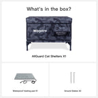 In the box—cat house, waterproof heating pad, ground stakes