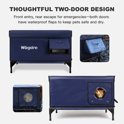 Flagship Outdoor Heated Cat House — Navy Blue