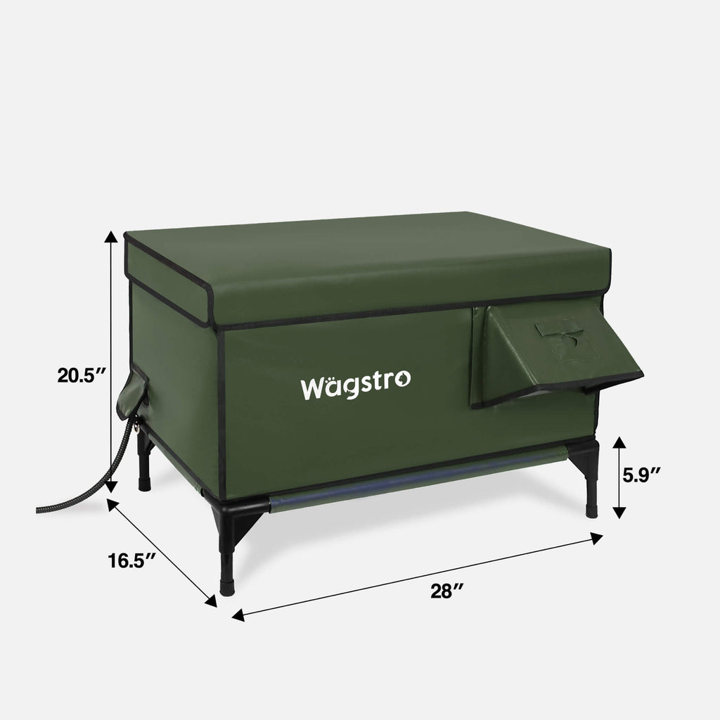 Flagship heated outdoor cat house, olive green, front view