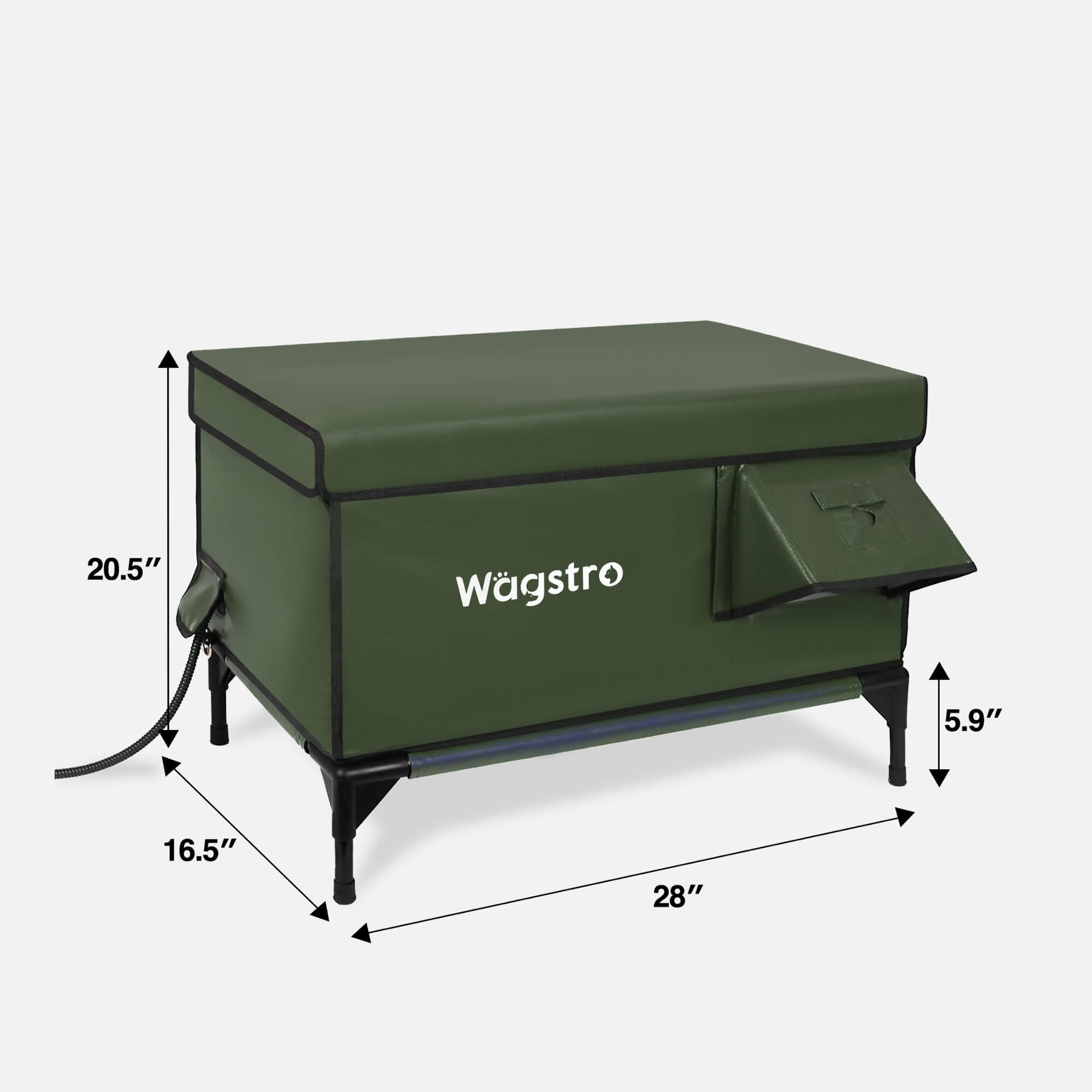 Flagship heated outdoor cat house, olive green, front view