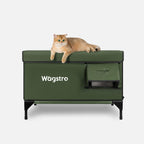 Olive green cat house dimensions 28×16.5×20.5 in, base 5.9 in