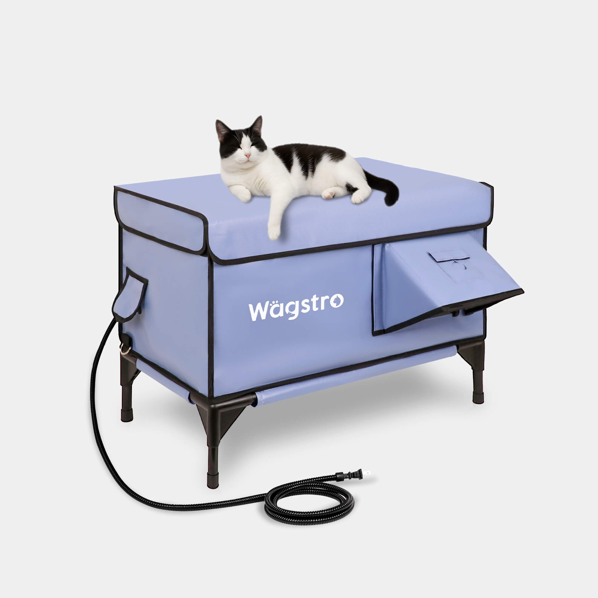 ArcticGuard Heated Outdoor Cat House – CloudSlate Blue | Wagstro