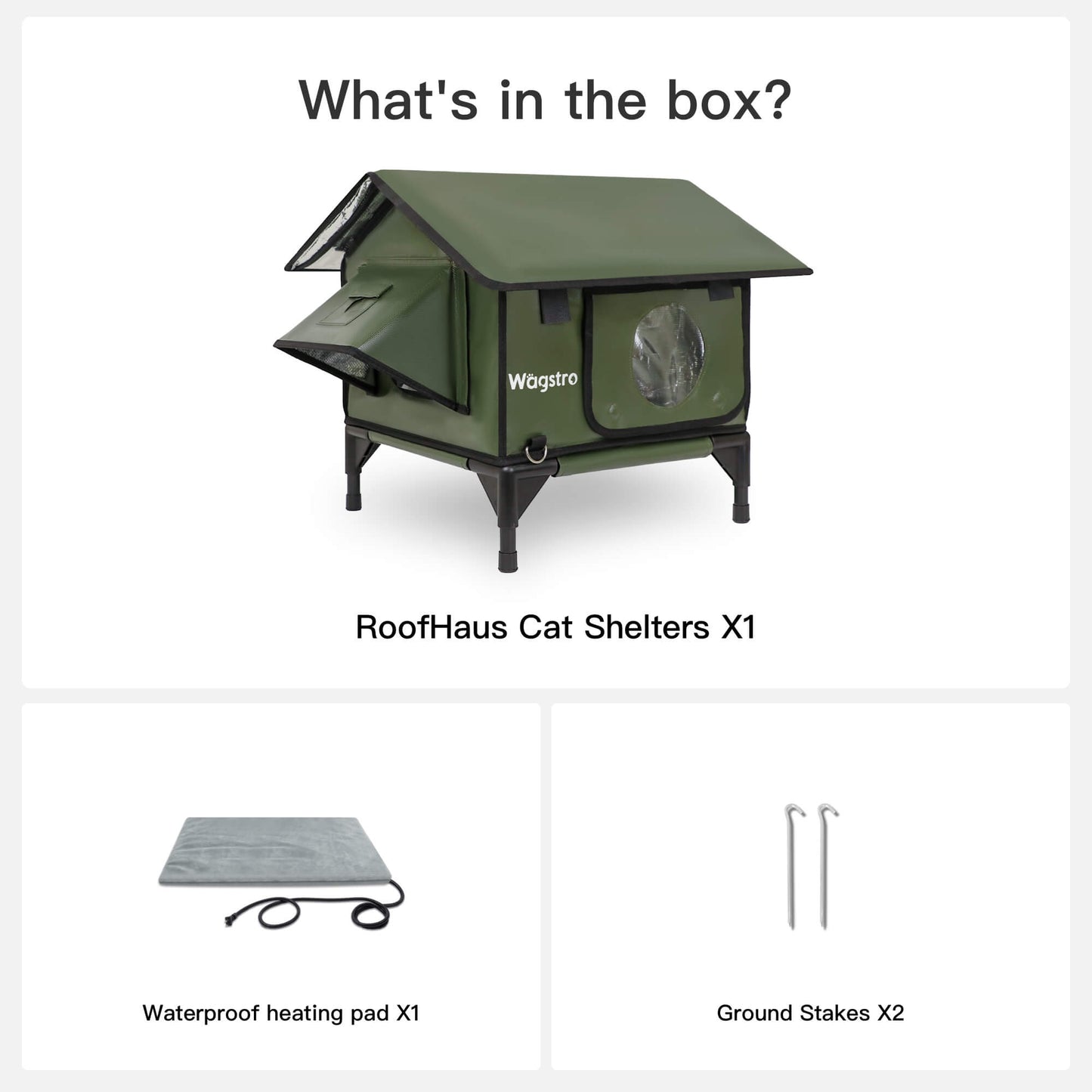 RoofHaus Outdoor Heated Cat House — olive green