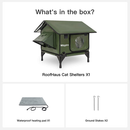 RoofHaus Outdoor Heated Cat House — olive green