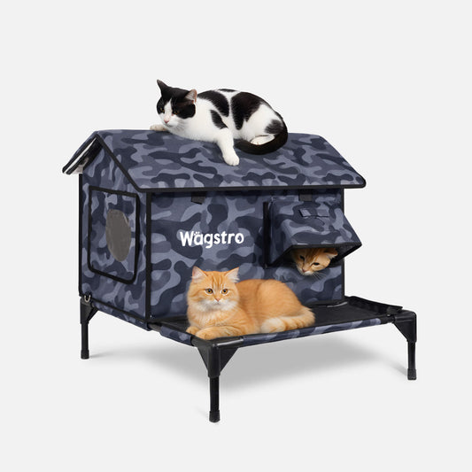 RoofHaus XL Outdoor Heated Cat House with Porch — Night Camo