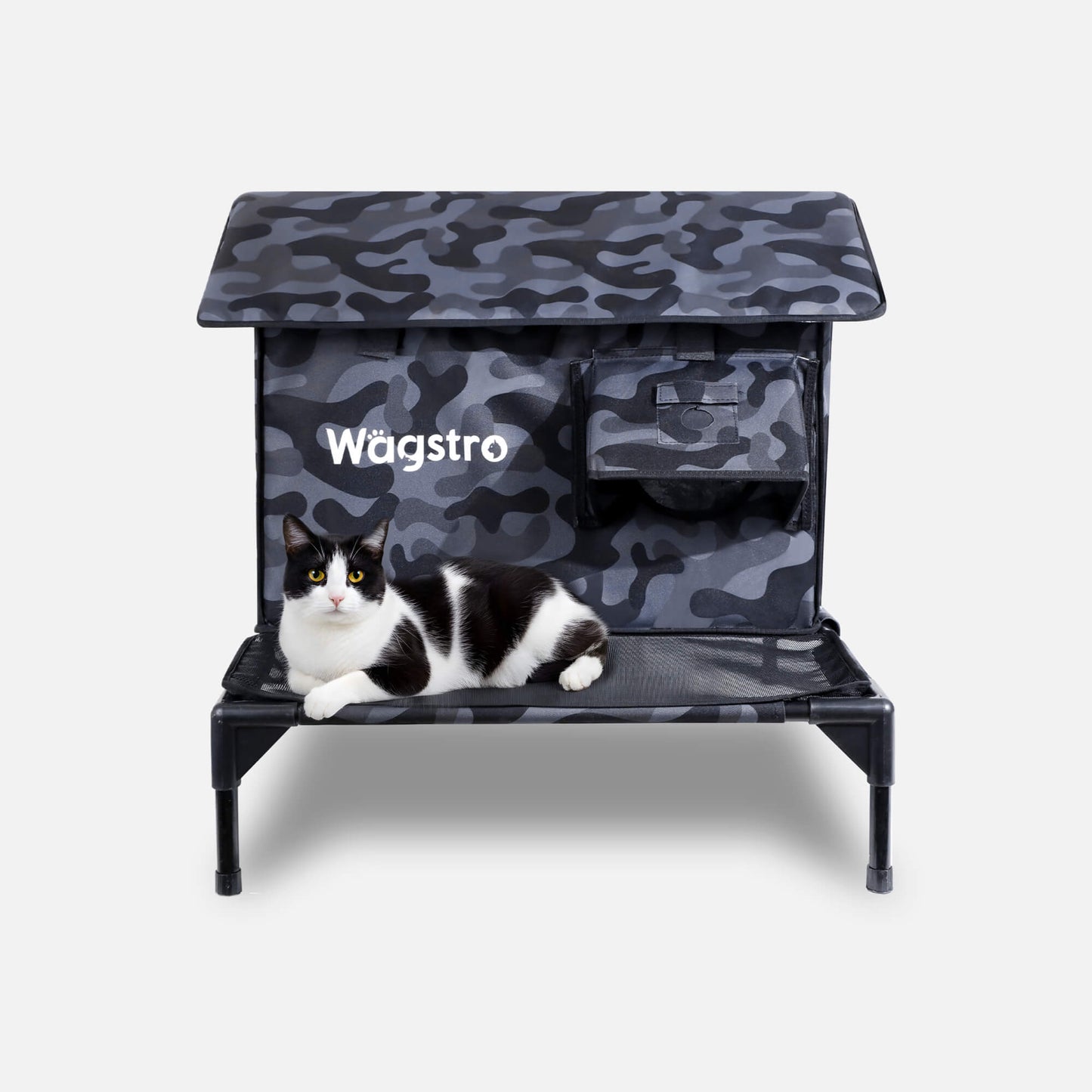 RoofHaus XL Outdoor Heated Cat House with Porch — Night Camo