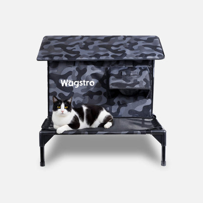 RoofHaus XL Outdoor Heated Cat House with Porch — Night Camo
